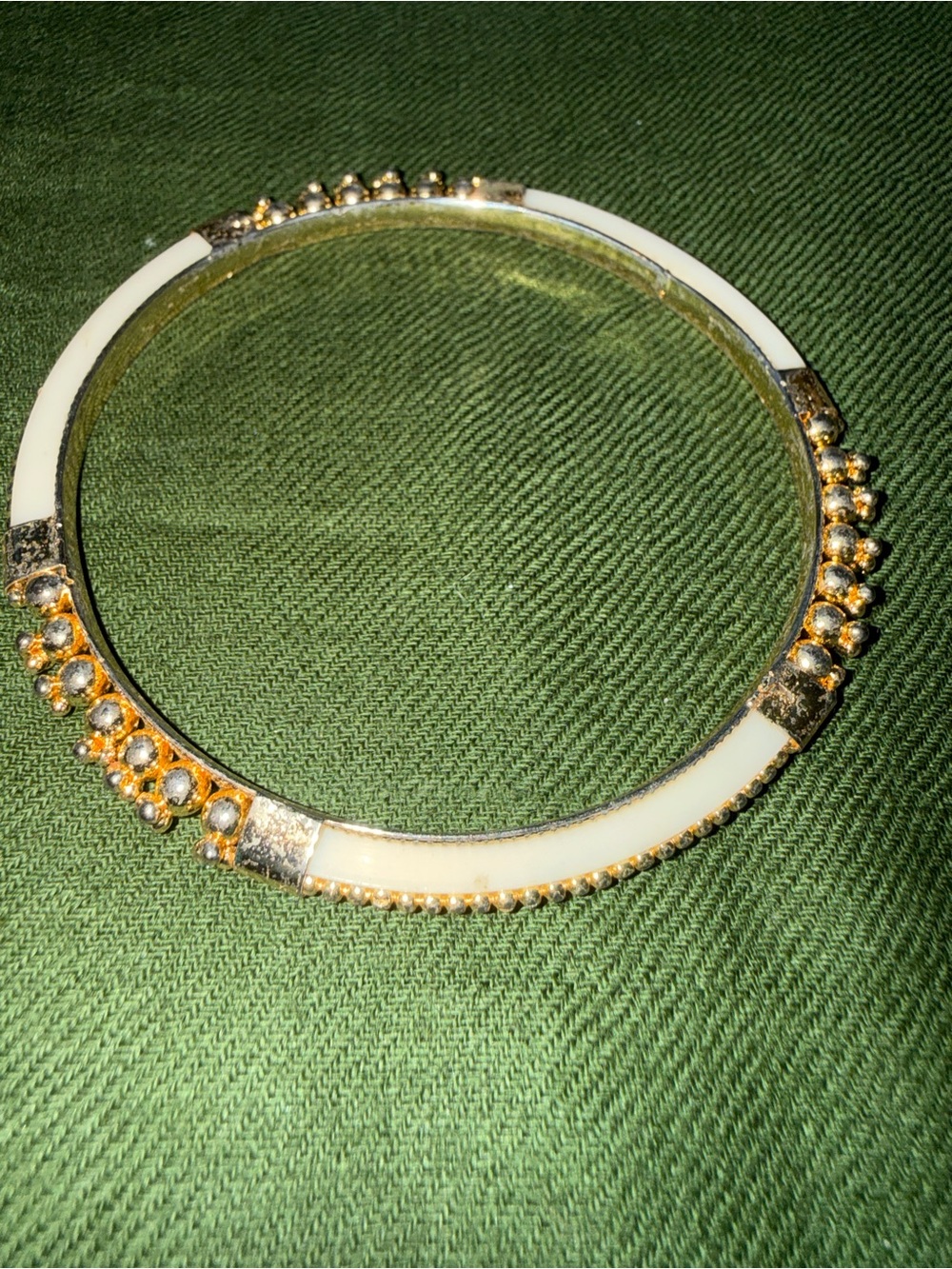 Gold and White Enamel Women's Bangle Bracelet